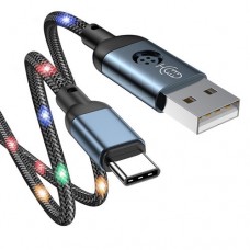Cabo durável do Joyroom USB - Cabo USB Tipo C com luz de fundo LED responsiva ao som 2,4 A 1,2 m cinza (S-1230N16)
